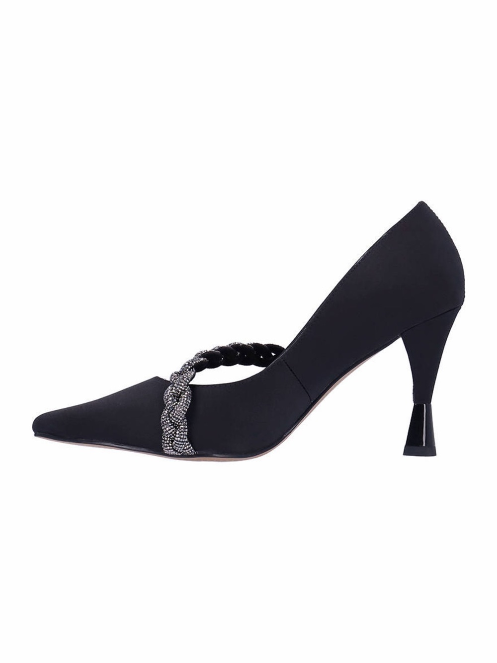 Black Embellished Braided Strap Pointed-Toe Pump - Picture 12 of 12